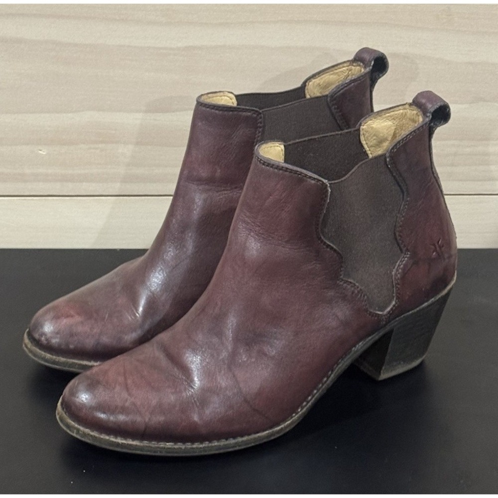 Frye Burgundy Leather Jackie Gore Cowboy Western Bootie Chelsea Boots 8